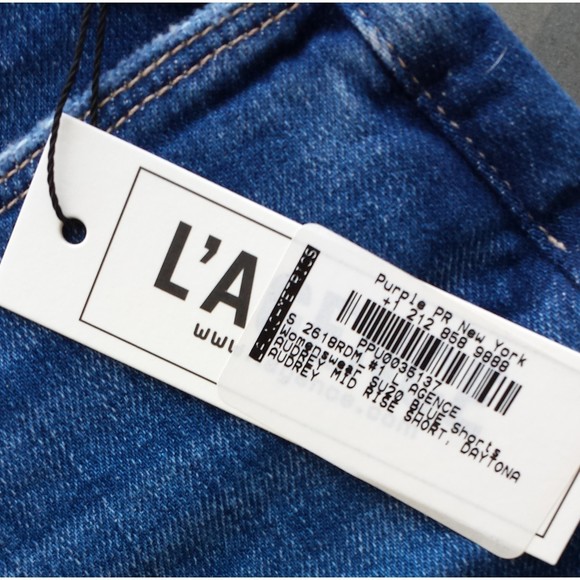 L’agence Audrey Midrise Denim Cutoff Shorts Daytona Medium Wash New Raw Hem Blue - Picture 6 of 9